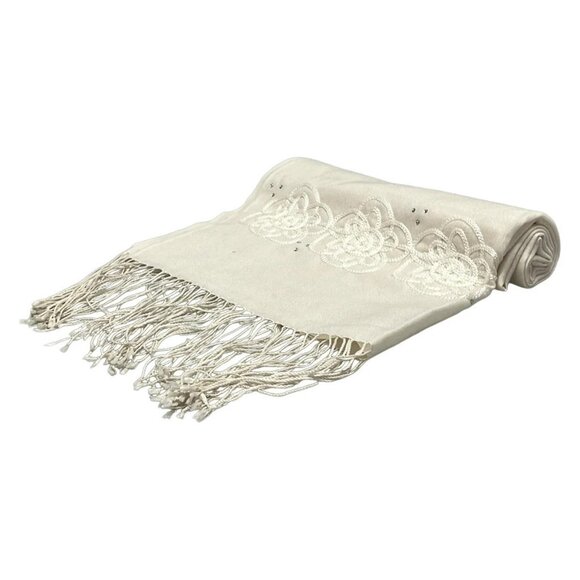 Auth FURLA - Cream White Silk Cashmere Scarf - Picture 2 of 6